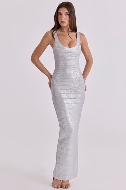 Vestido Alma Tipo Vendaje Plateado Metalizado
